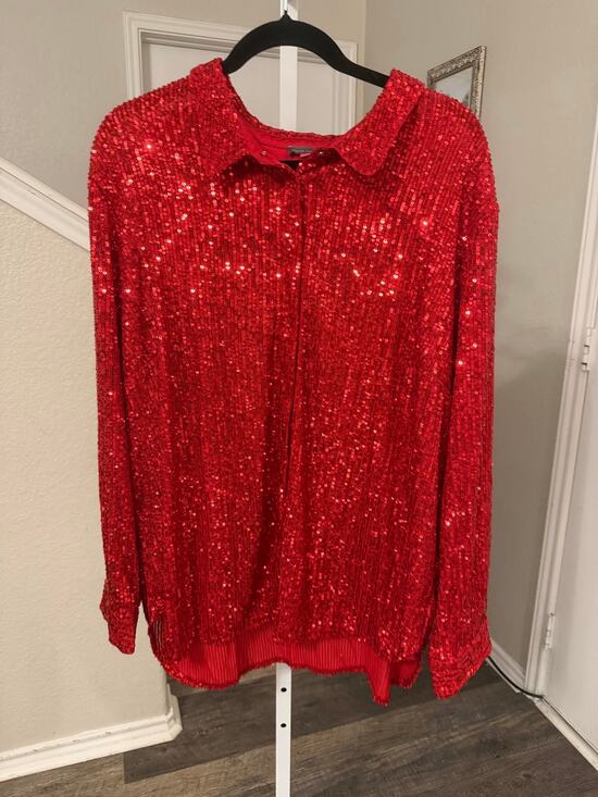 Vince Camuto Tops - Vince Camuto Red Sequence Clip Closure Blouse Size 2X NWT